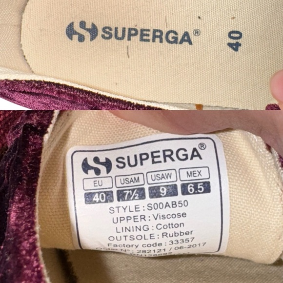 SUPERGA 2750 Velvet Sneakers in Bordeaux Shoes Size 9 - Picture 16 of 16